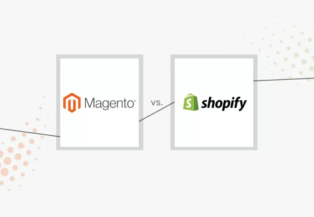 Magento Logo gegenübergestellt von dem shopify Logo