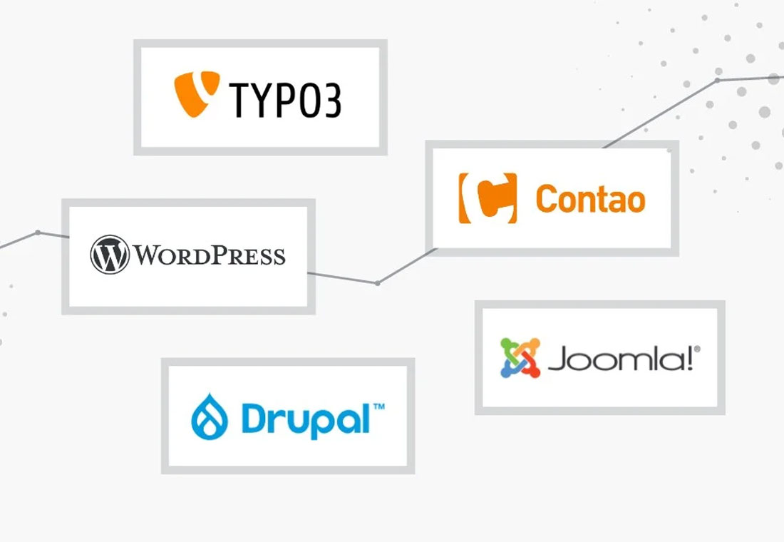 CMS-Vergleich Abbildung der Logos von den CMS-Systeme aus unserem Vergleich