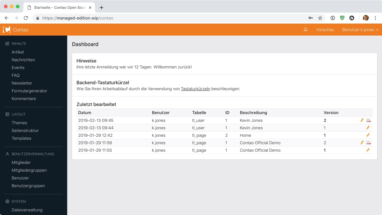 Contao-4-7-Backend Ansicht des Backends von Contao 4.7