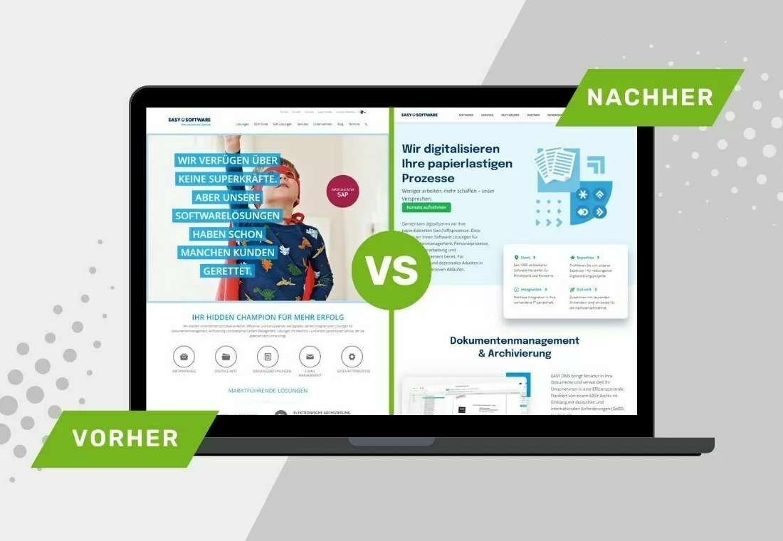 Eine Grafik, die einen Vorher-Nachher Vergleich nach einem Website Relaunch aufzeigt