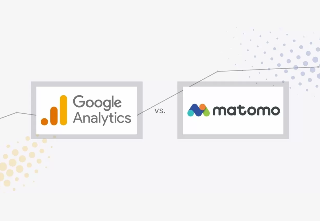 matomo-vs-ga4-vergleich Eine Grafik, bei welcher Google Analytics gegen matomo steht