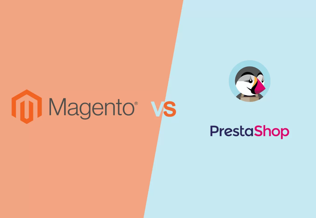 Eine Grafik auf der Magento vs. PrestaShop dargestellt wird