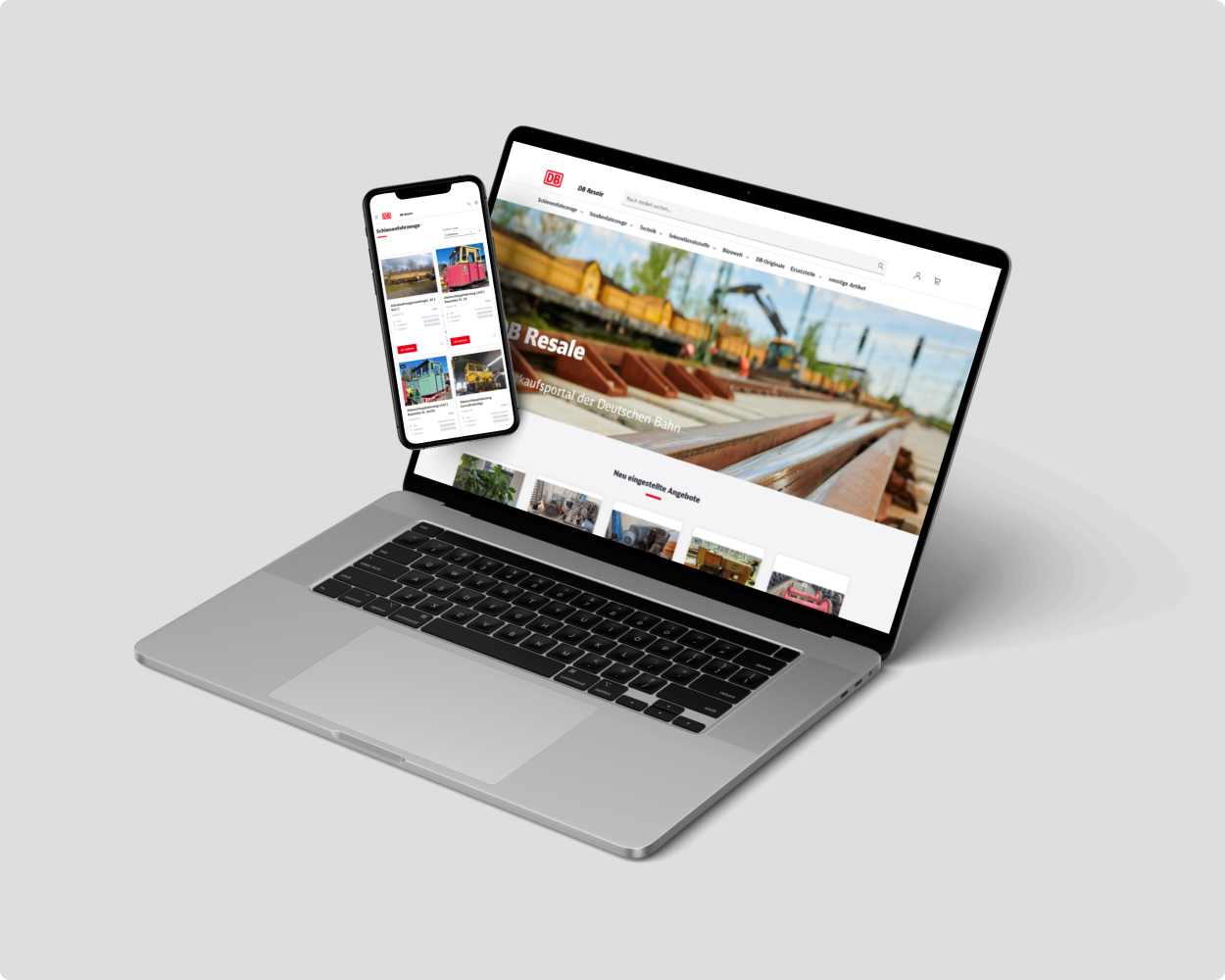 Mockup der db resale Website auf einem Smartphone und Laptop