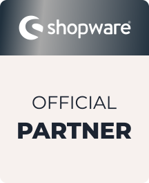 Offizielles Partnerlogo von Shopware – Kennzeichnung einer zertifizierten Shopware-Agentur.