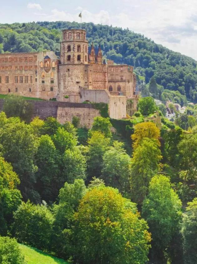 Das Heidelberger Schloss, eingebettet in grüne Hügel