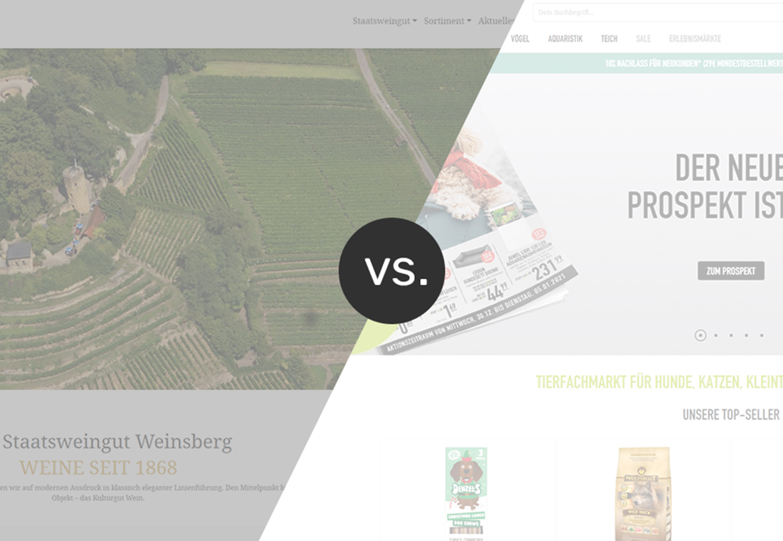 Vergleich Webdesign. Webshop-Design