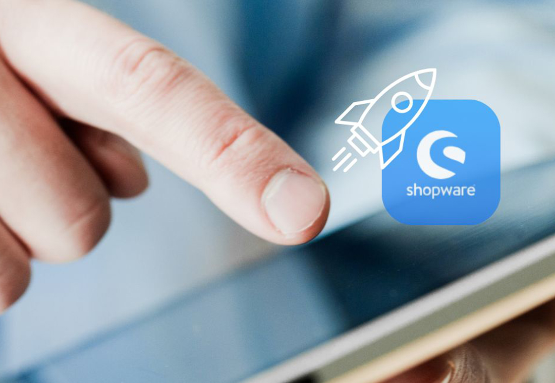 Es wird ein Tablet benutzt, mit Shopware-Logo.