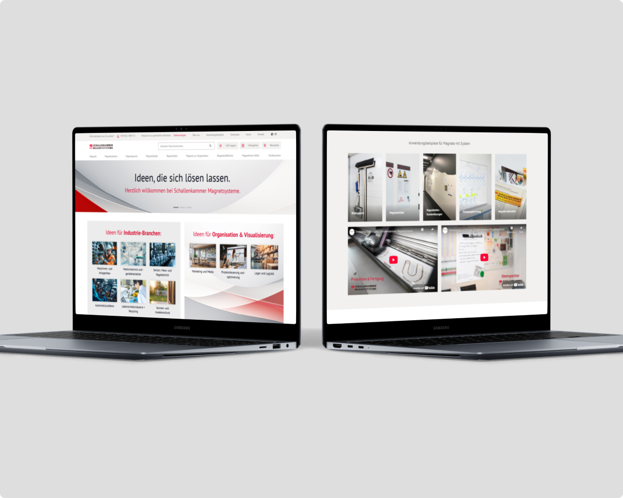 schallenkammer Website Mockup Eine Schallenkammer Magnetfräsmaschine, welche gerade im Einsatz ist und Magneten aus Plattenausfräst