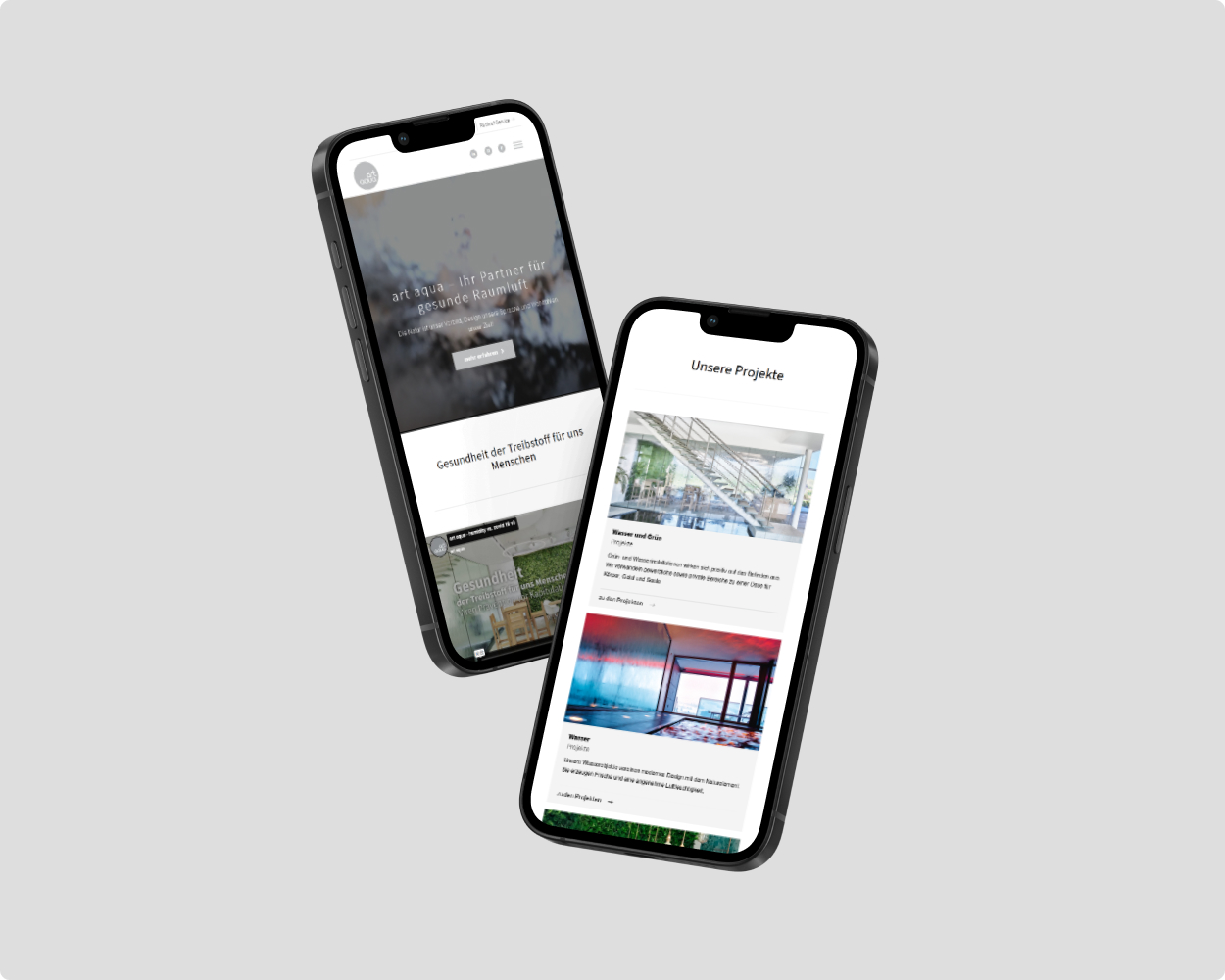 Mockup der art aqua Website auf zwei Smartphones