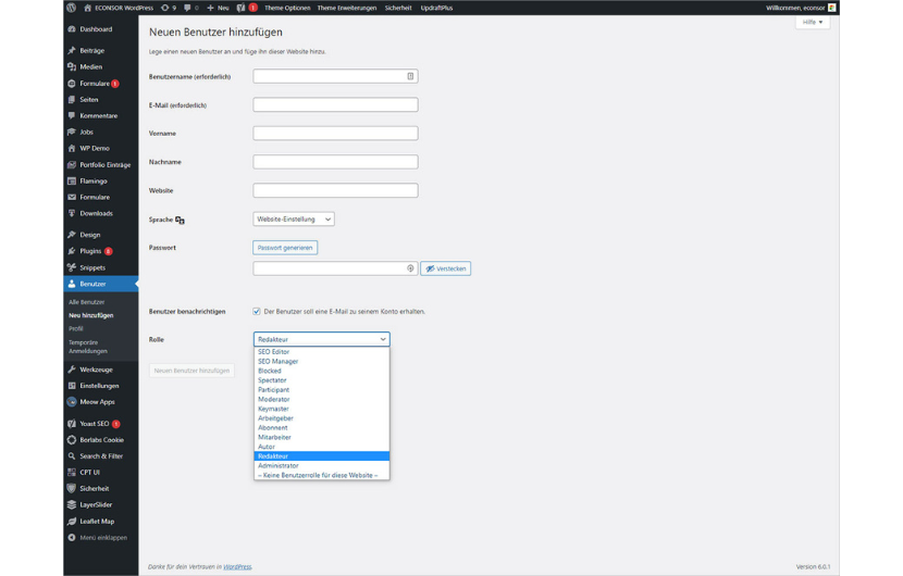 Benutzerverwaltung: WordPress Demo-Features