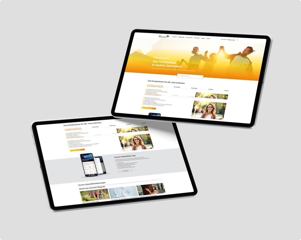 Mockup der bkk Website auf zwei Tablets