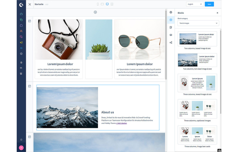 Screenshot des Shopware Erlebniswelten-Moduls zur einfachen Erstellung von Seiten