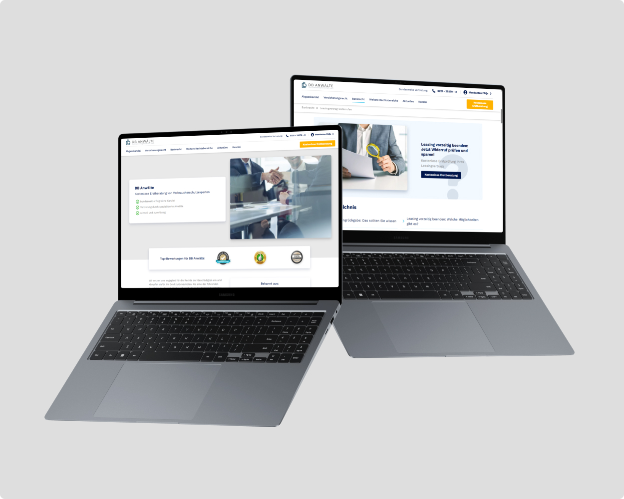 db-anwaelte Website Mockup Mockup der db-anwaelte Website auf zwei Laptops