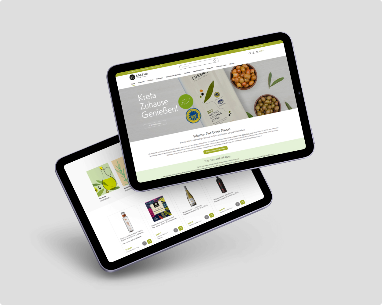 Mockup der edesma Website auf zwei Tablets