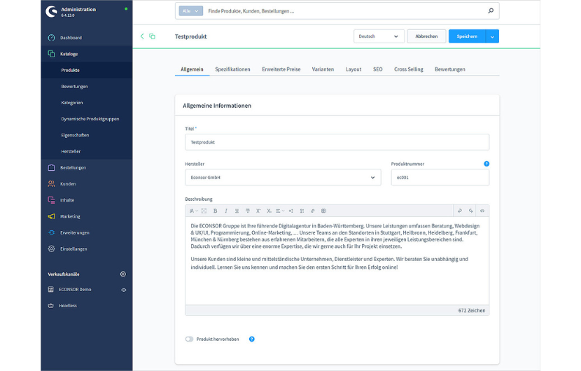 Screenshot eines Gutscheins im Shopware-Backend mit Einstellungen wie Name, Gültigkeitsdauer, Häufigkeit der Nutzung