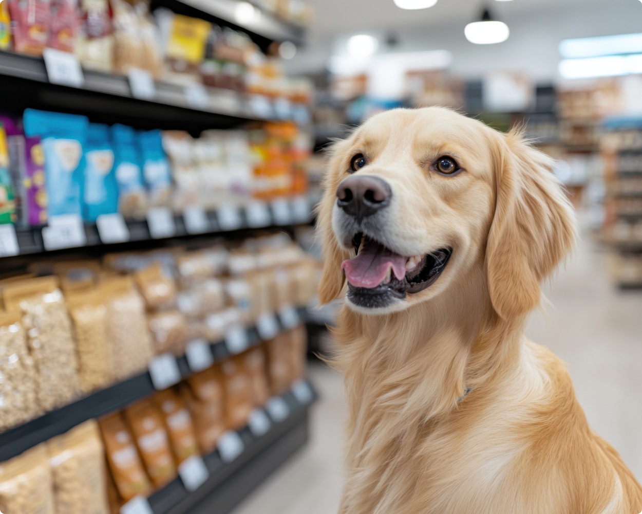 Bild eines Hundes in einem Supermarkt