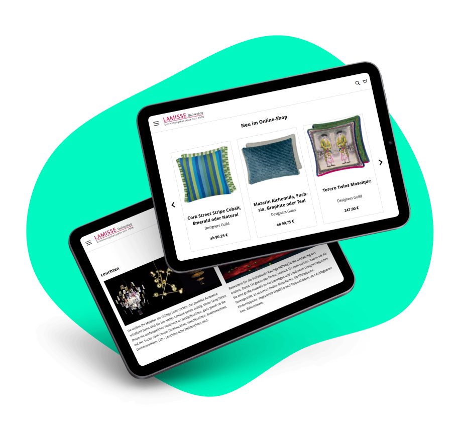 Zwei Tablets die die Lamisse Webseite Zeigen