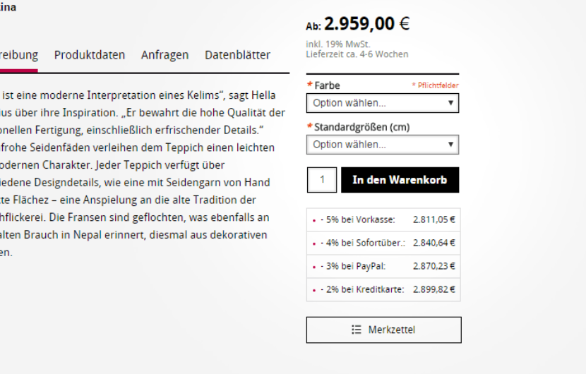 Materialrechner auf der Lamisse-Homepage