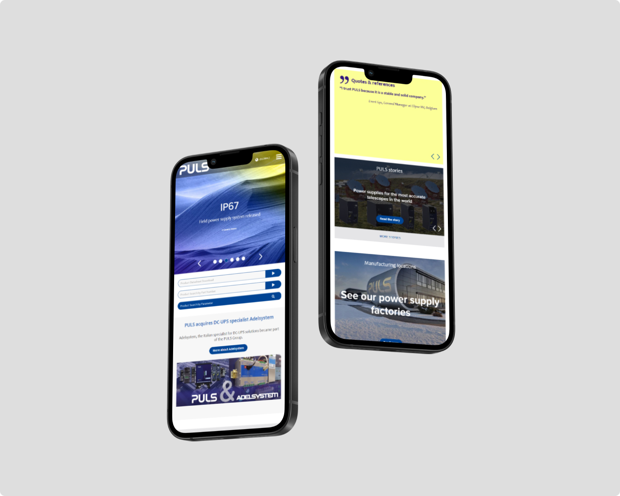 Mockup der puls power Website auf zwei Smartphones