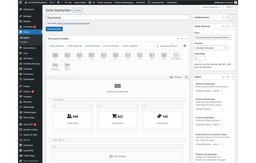Seitenbearbeitung: WordPress Demo-Features