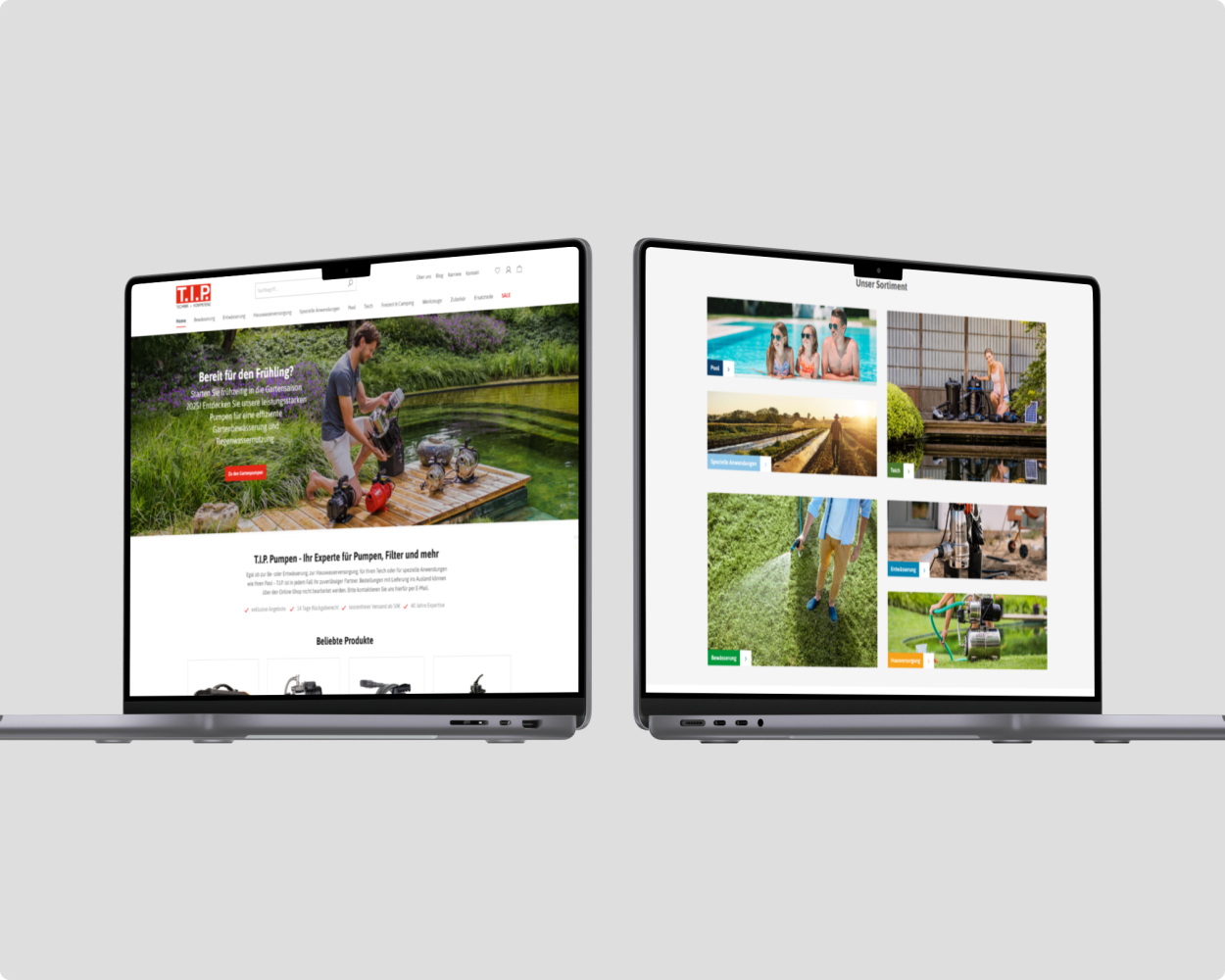 Mockup der T.I.P. Pumpen Website auf zwei Laptops