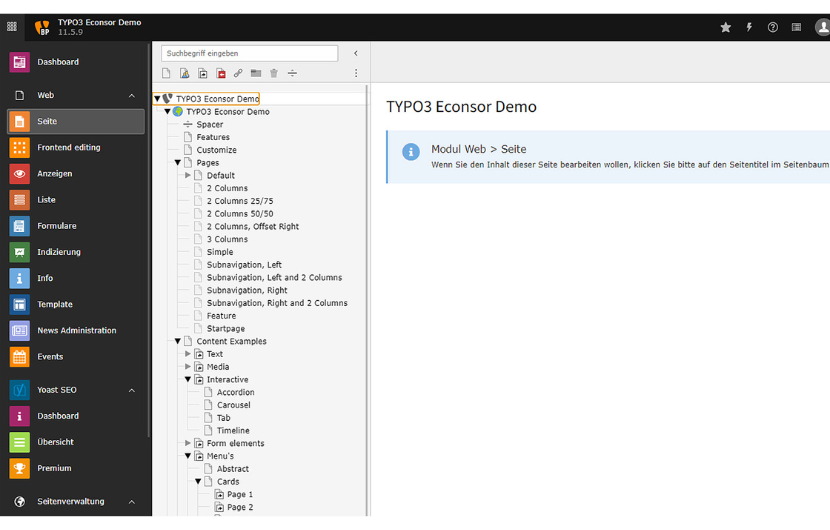 typo3-demo-backend Screenshot von dem TYPO3 Backeend