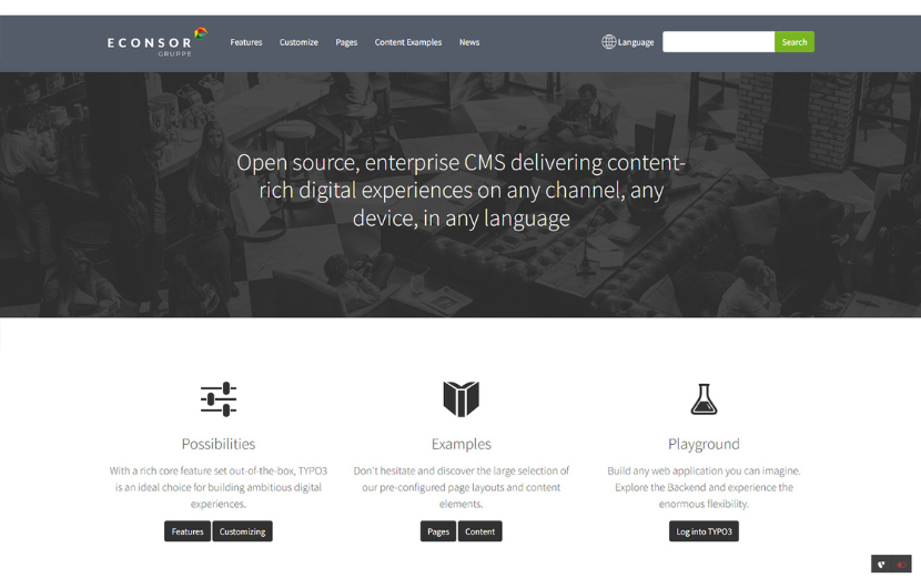 typo3-demo-frontend Screenshot von dem TYPO3 Front-end