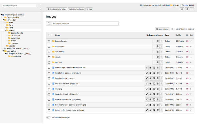 typo3-demo-medienpool Screenshot von dem TYPO3 Dateiverwaltung