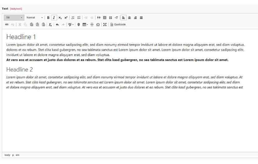 typo3-demo-text-editor Screenshot von dem TYPO3 Text-Edito