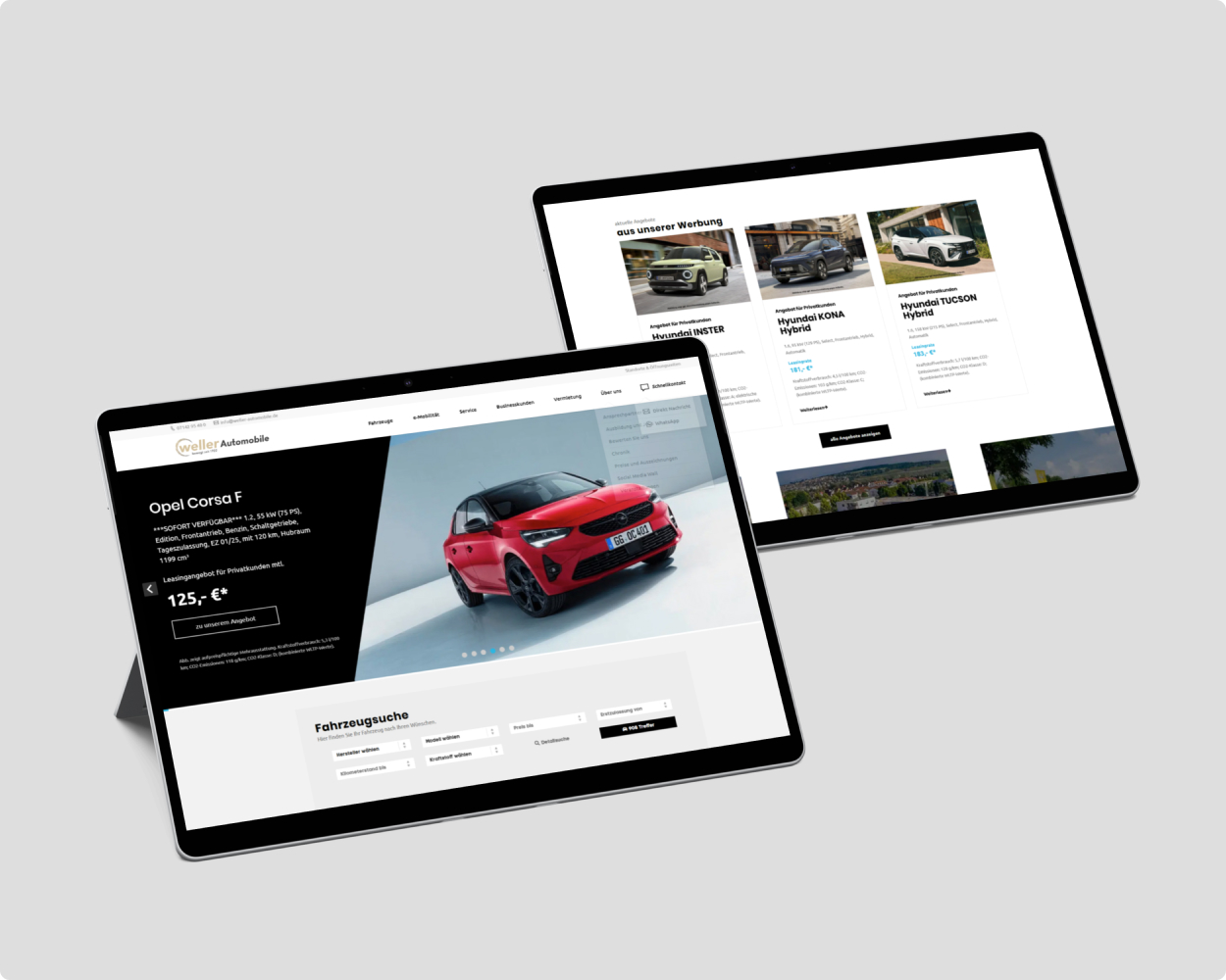 Mockup der weller automobile Website auf zwei Tablets